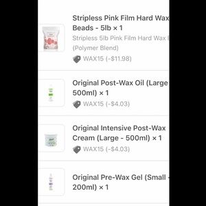 Pink film hard wax, post wax oil, post wax cream, pre wax gel used 3 times